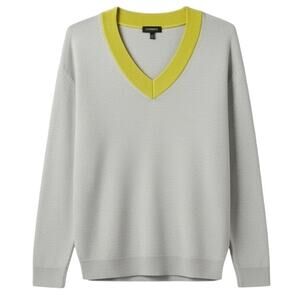 Express Gray Pullover V-Neck Sweater with Yellow Accent - Size XS